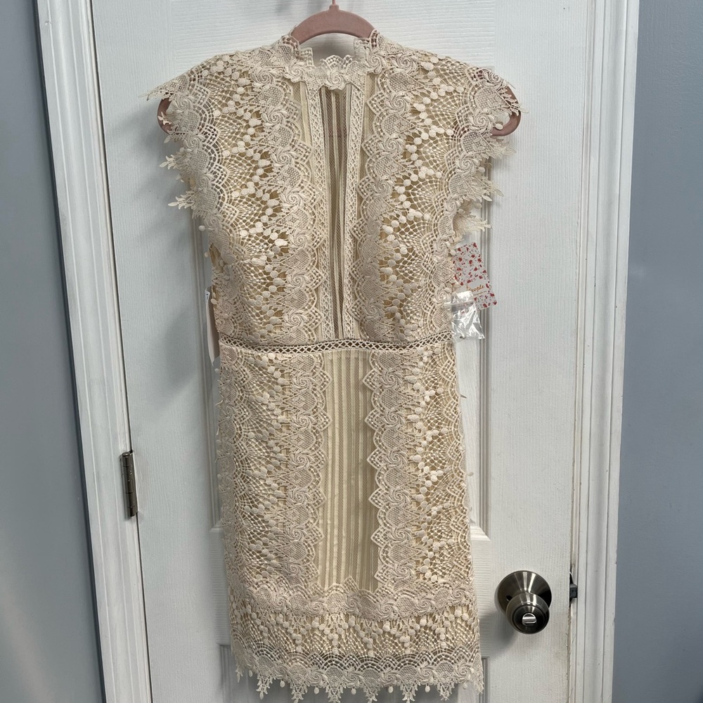 Free People Honey Mini Lined Dress ECRU Cream Lace NWT Fairy Whimsical 0 - Picture 2 of 16